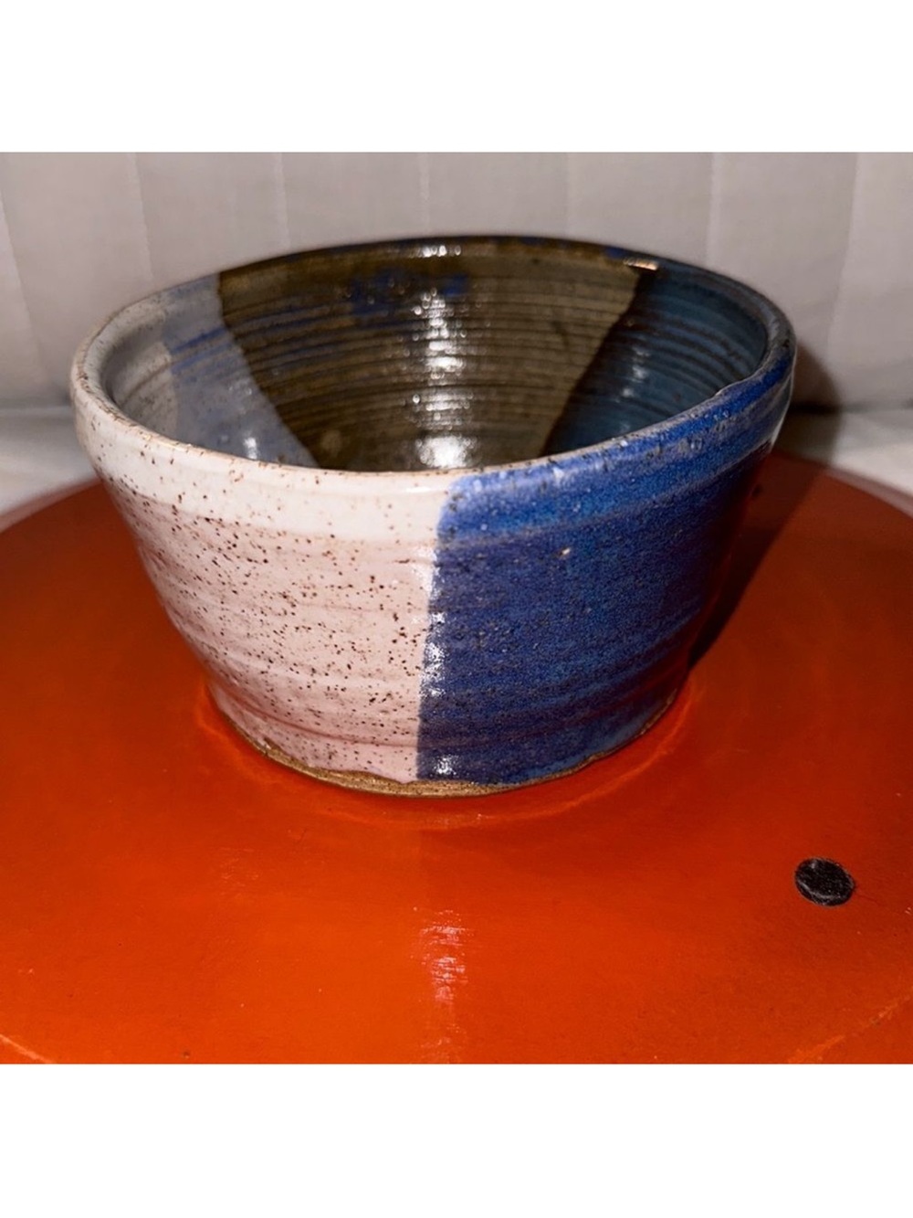 Handmade Clay Pot Pottery Blue Oatmeal Tan Teal